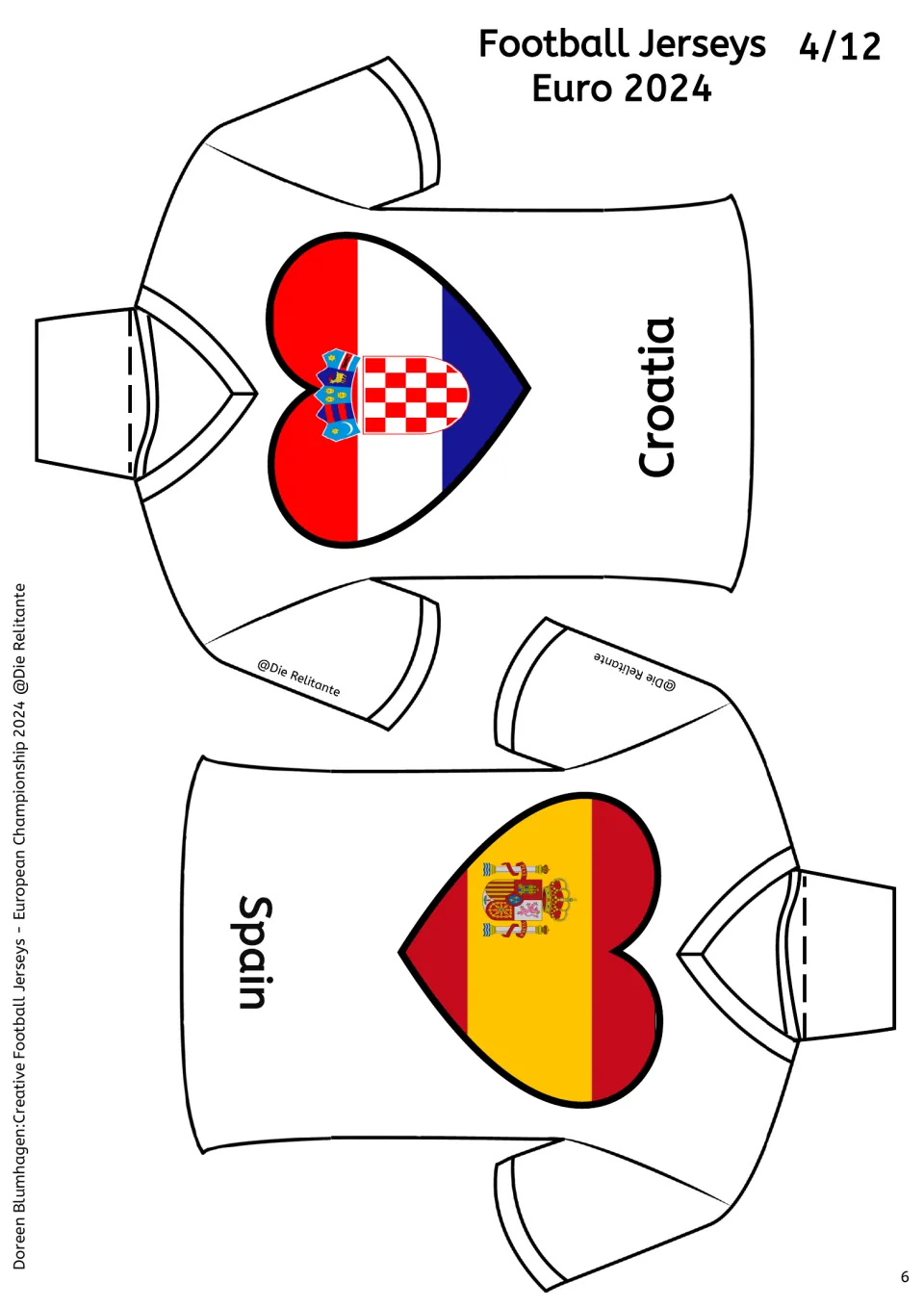 Croatia and Spain jerseys, sheet 4/12: hearts with Croatia's checkered shield and Spain's coat of arms on red and yellow