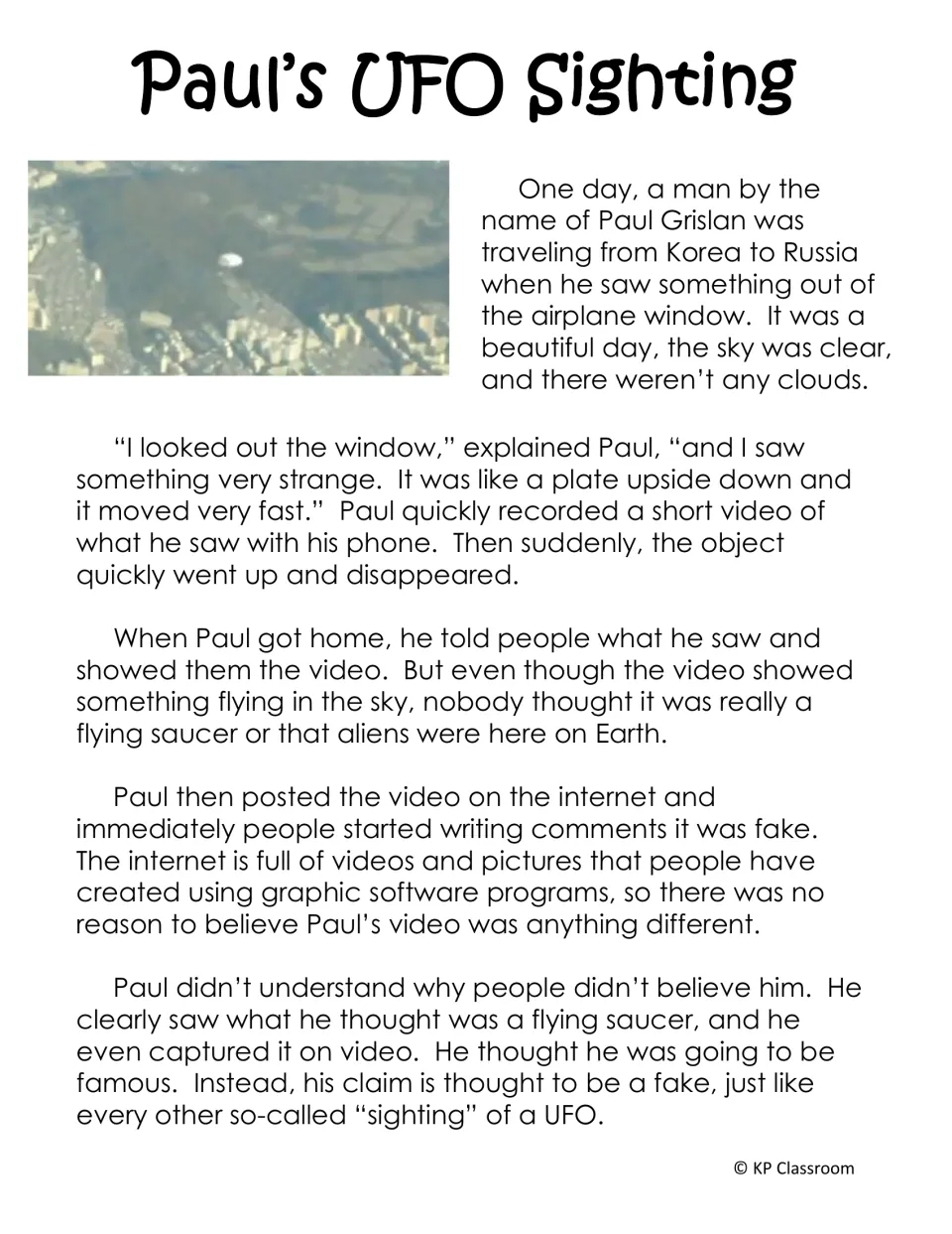 Paul's UFO Sighting story: a traveler films a saucer-shaped object from a plane window, but people online call it fake