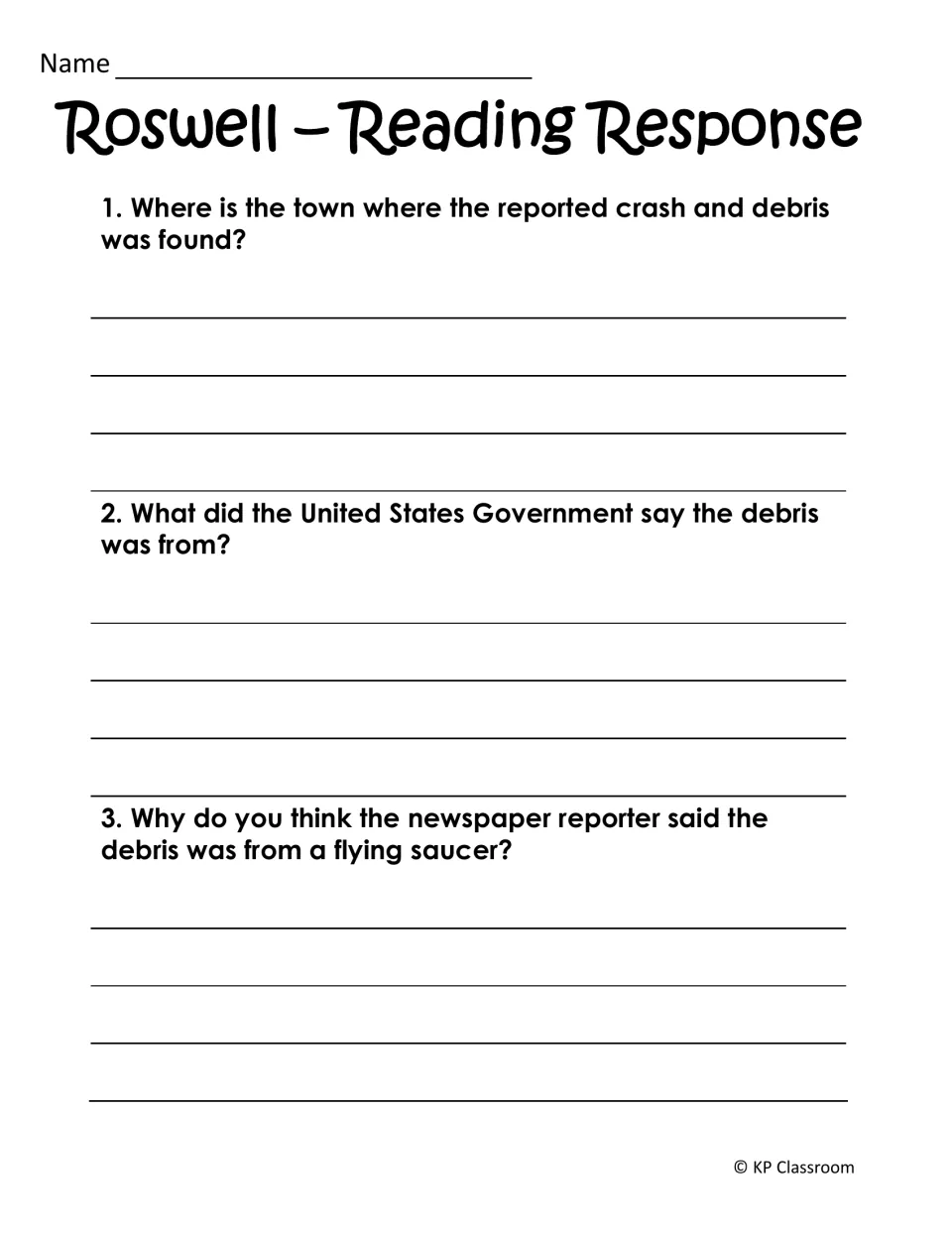 Roswell reading response: students name where the debris was found, the government's explanation and the reporter's reason