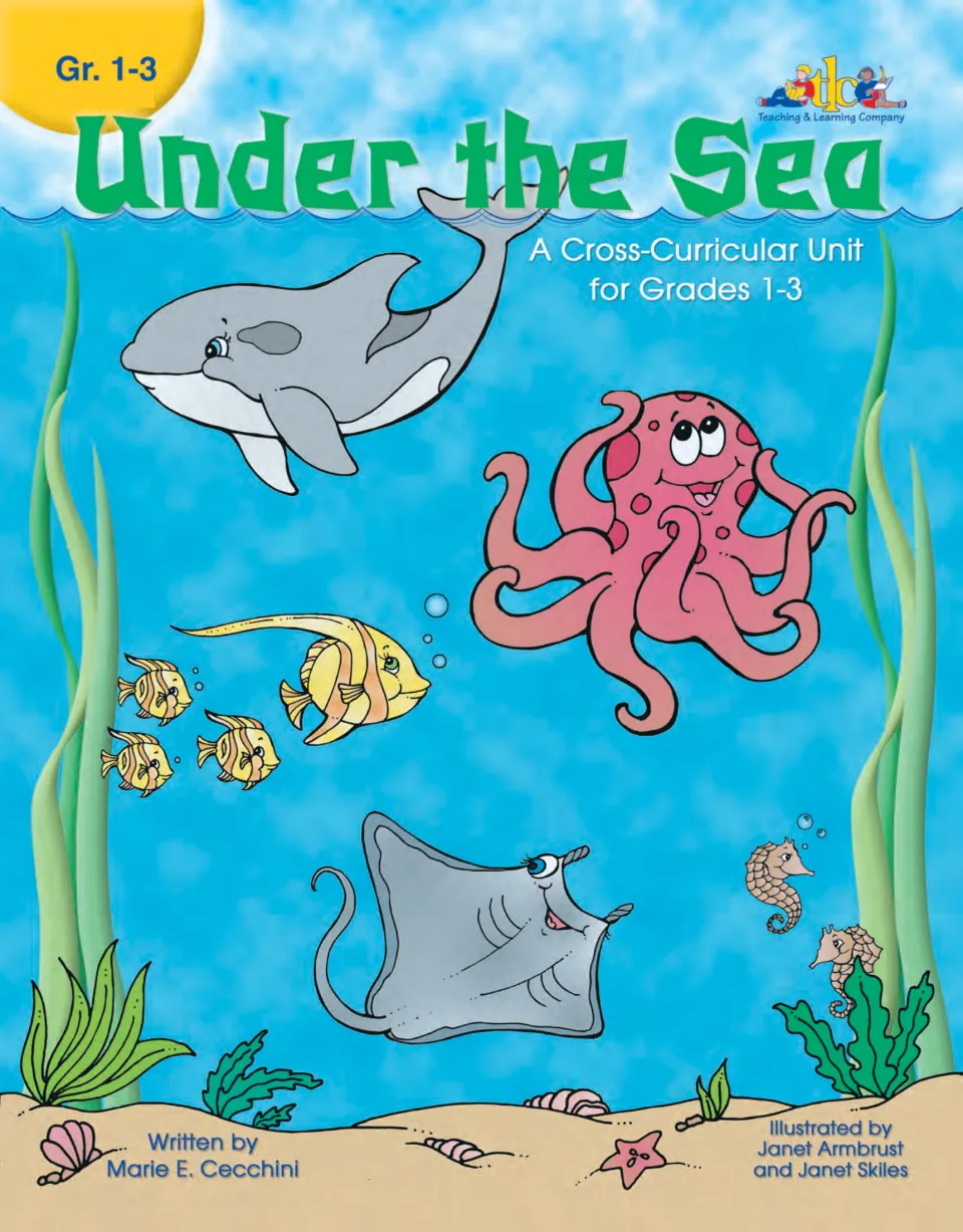 Cover of Under the Sea, a cross-curricular unit for grades 1-3, with a whale, octopus, fish, stingray and seahorses