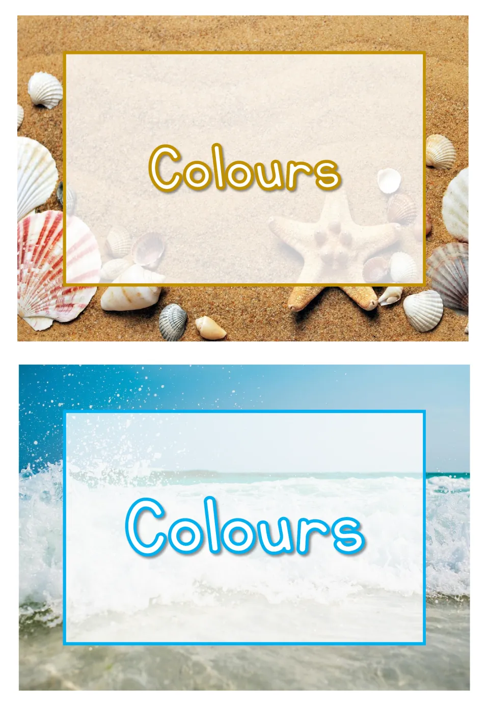 Two color display headings for the classroom poster set, both using the British spelling of the word color