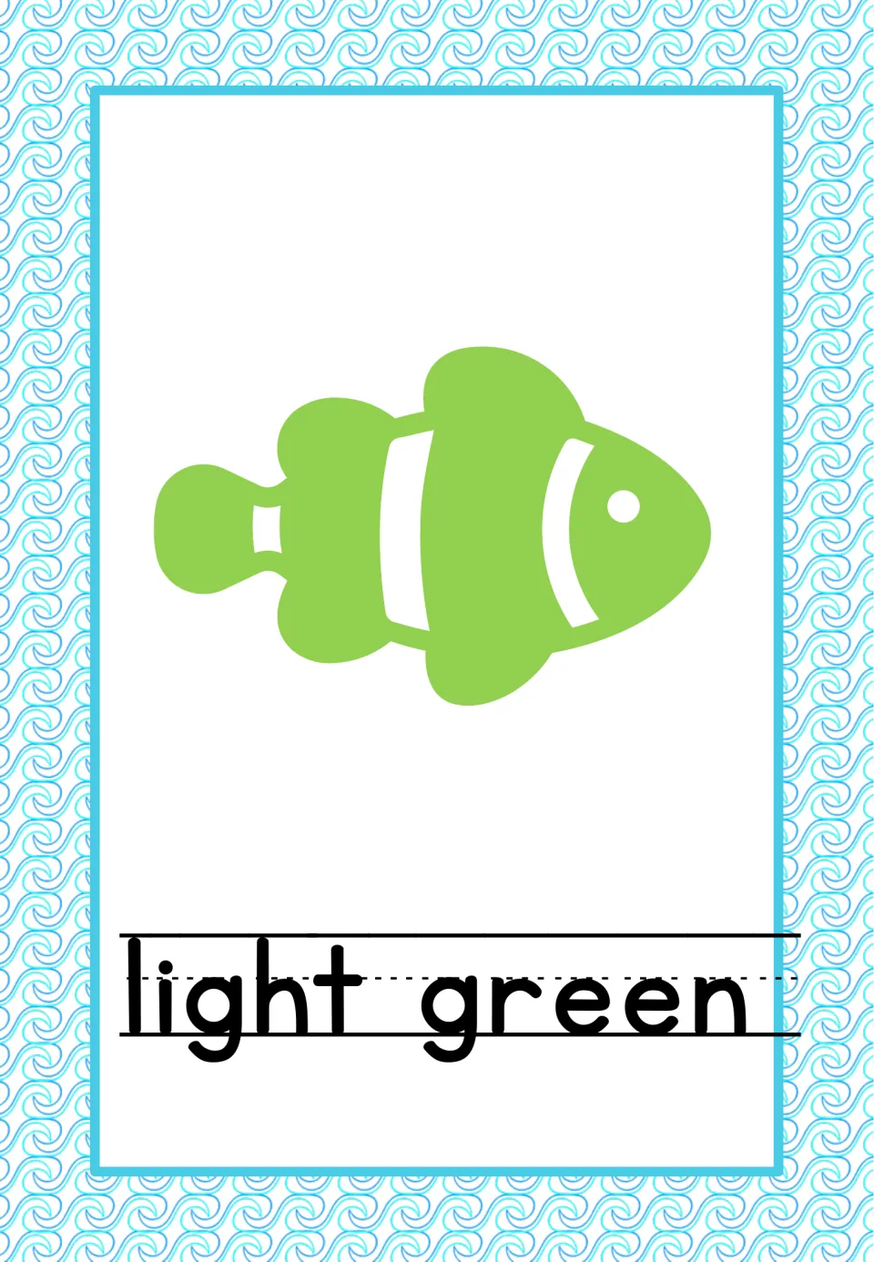 Light green color poster from the under-the-sea classroom set, featuring a fish labeled 'light green'