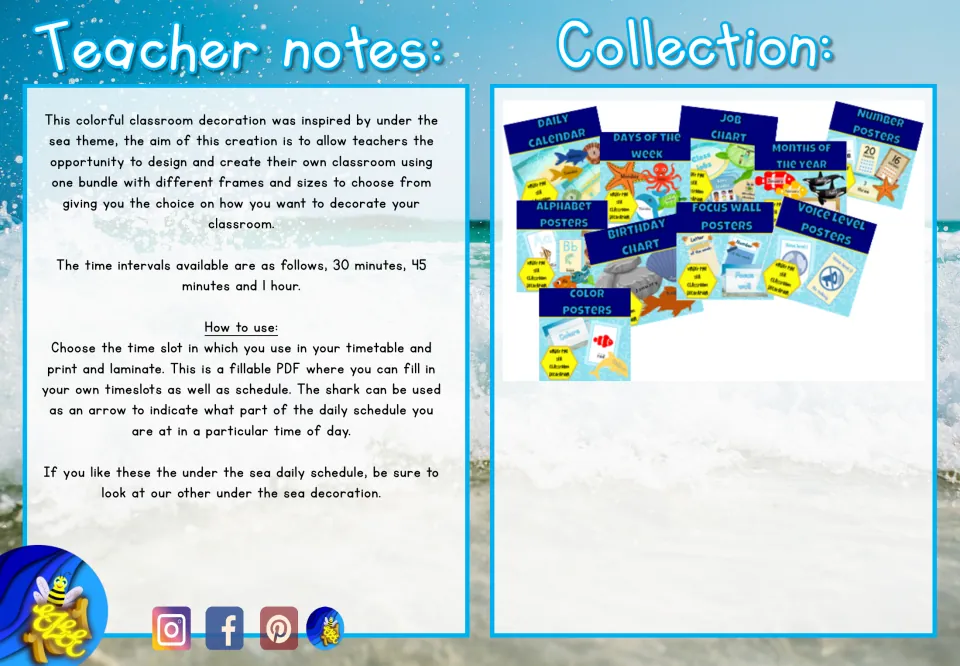 Teacher notes explain filling in schedule times, printing, laminating, and using a shark to mark the current period