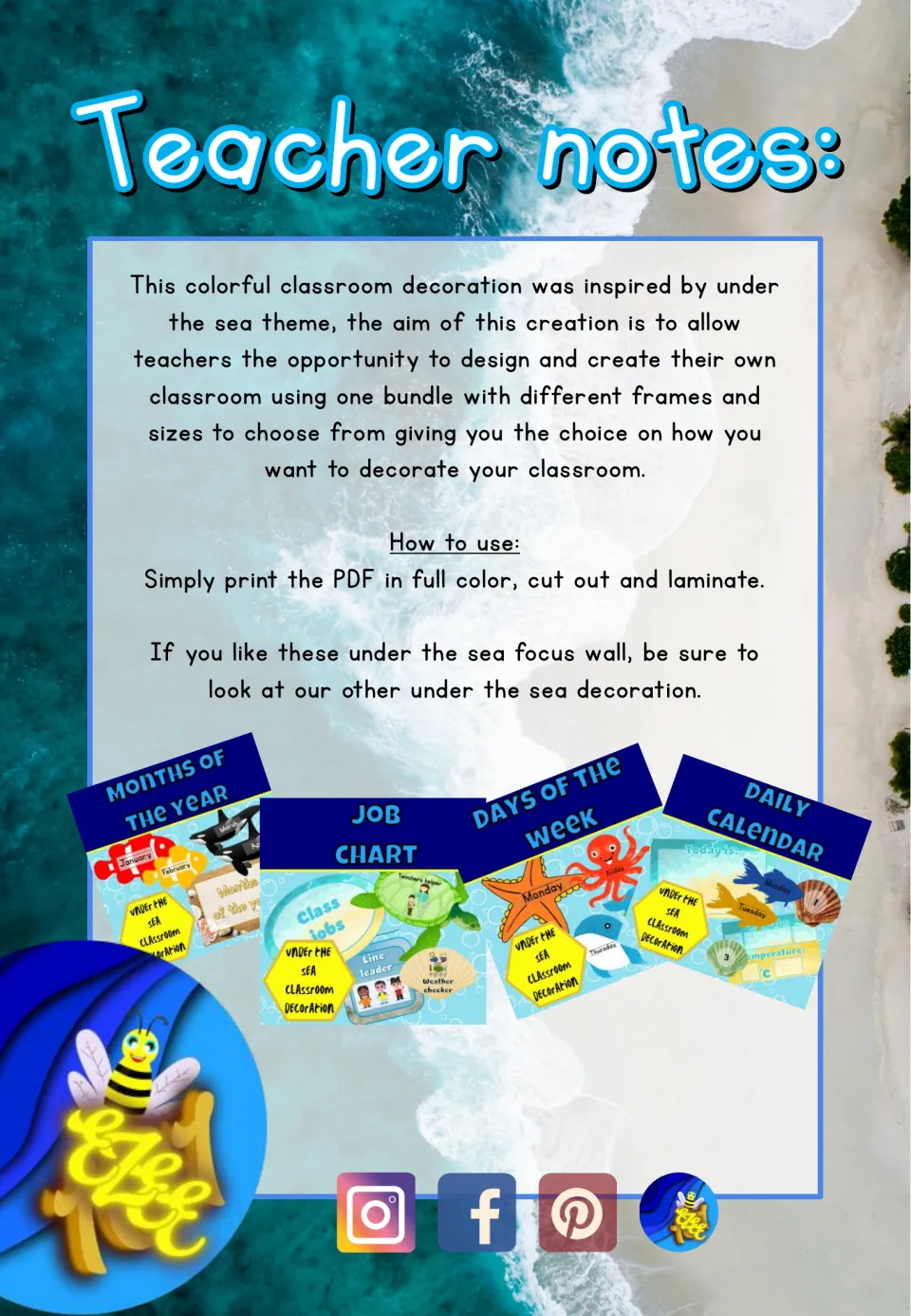 Teacher notes for the focus wall posters explain the design choices and directions to print, cut out, and laminate