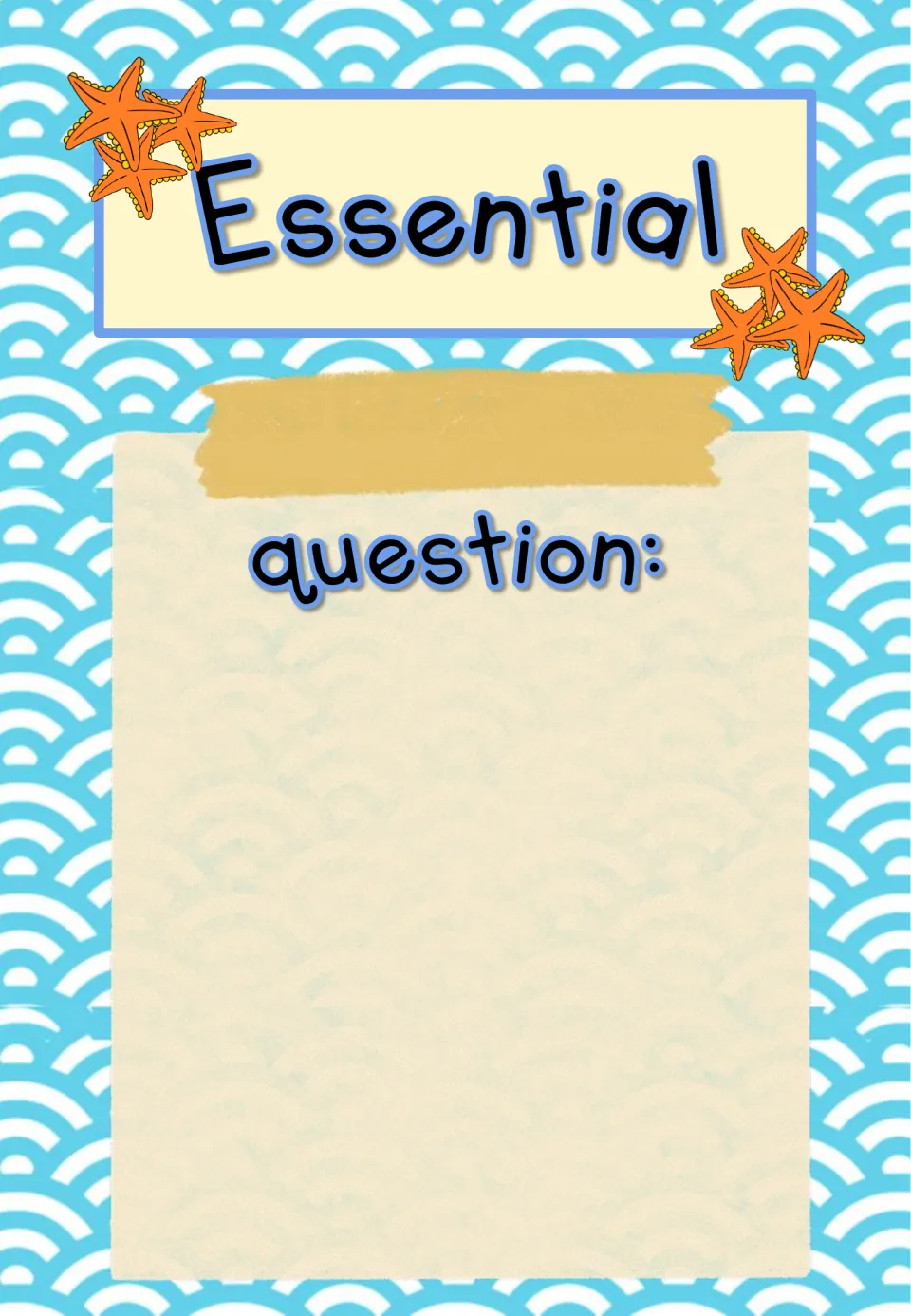 Essential question focus wall poster provides a blank space for the teacher to add the question on display