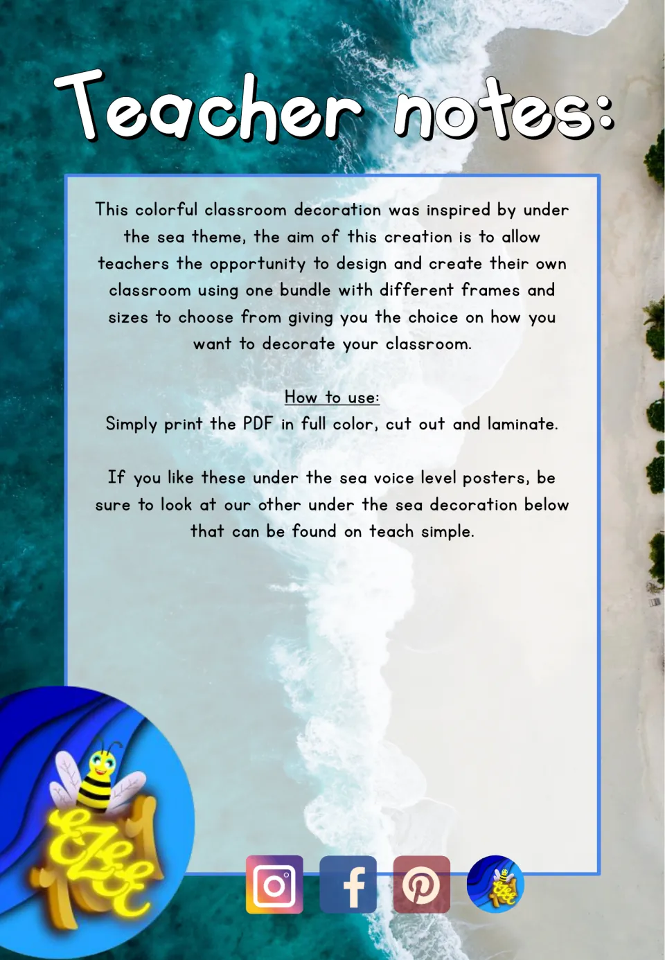 Teacher notes for the voice-level poster set explain design choices and direct teachers to print, cut, and laminate