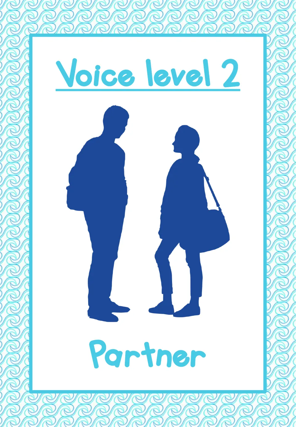 Voice-level poster labeled 'Voice level 2' and 'Partner', showing two people facing each other as the visual cue