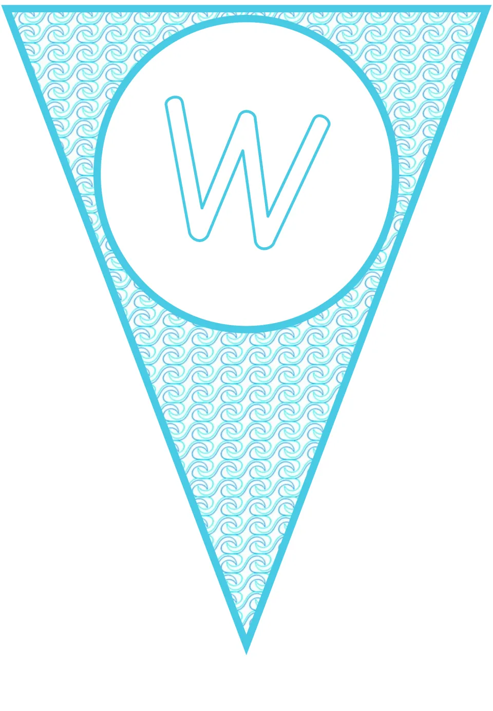 Uppercase W on a single triangular pennant, the first letter of the ocean-themed classroom welcome banner