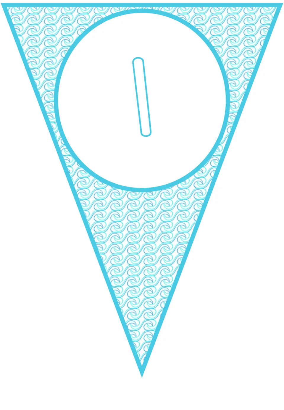 Lowercase l on a single triangular pennant, the third letter of the ocean-themed classroom welcome banner