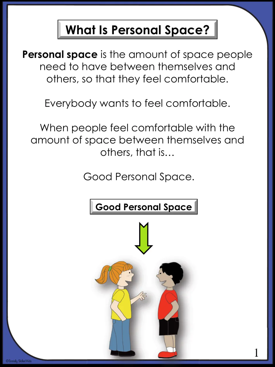 What Is Personal Space? Story page defining it as the room people need to feel comfortable, with two kids standing apart