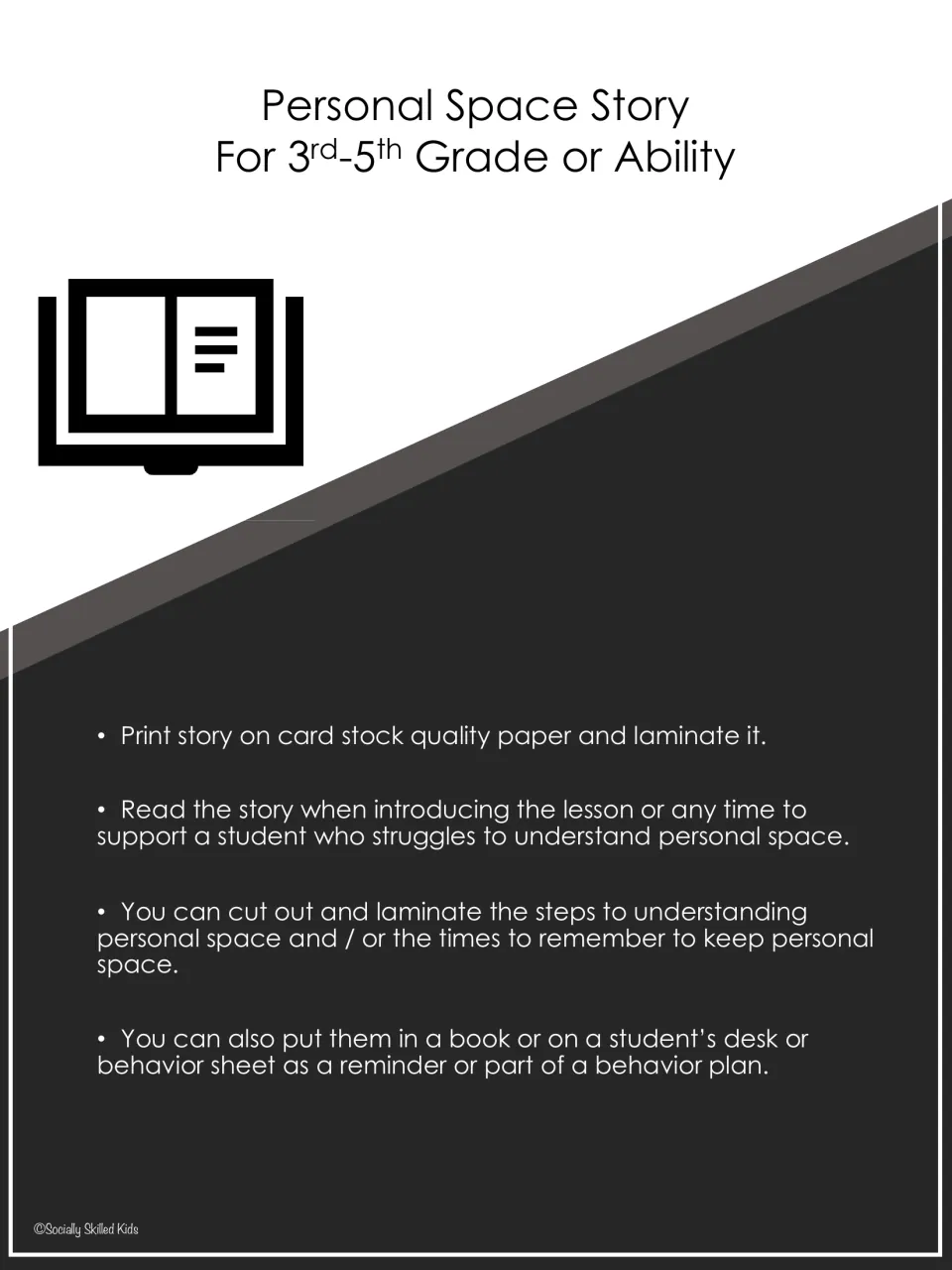 Personal Space Story for 3rd-5th grade or ability: teacher tips to laminate the story and post the steps as desk reminders