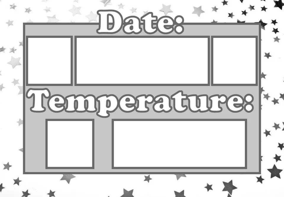 Daily calendar poster labeled 'Date:' and 'Temperature:' for recording both in the first supplied design