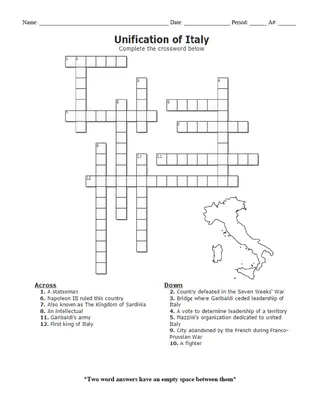 Unification of Italy Crossword Puzzle – cover