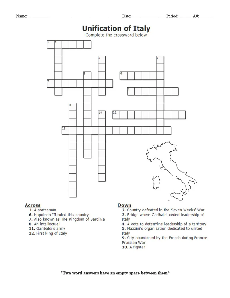 Unification of Italy Crossword Puzzle – cover