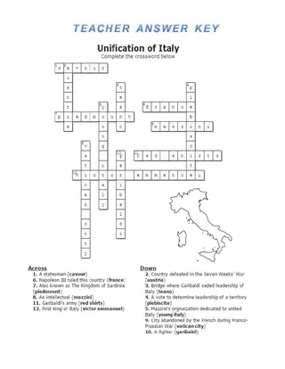 Unification of Italy Crossword Puzzle – preview
