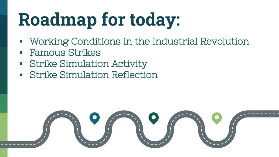Roadmap for today: working conditions, famous strikes, the strike simulation activity and a simulation reflection