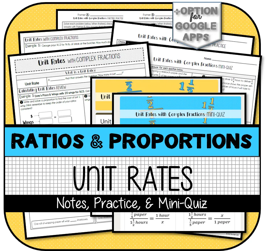 Unit Rate with Complex Fractions NOTES, PARTNER PRACTICE, MINI-QUIZ – cover