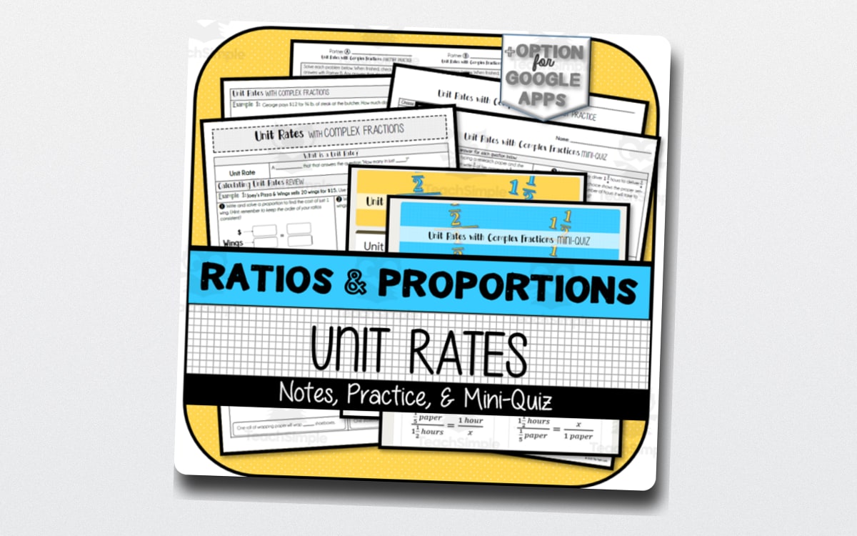Unit Rate with Complex Fractions NOTES, PARTNER PRACTICE, MINI-QUIZ teaching resource preview