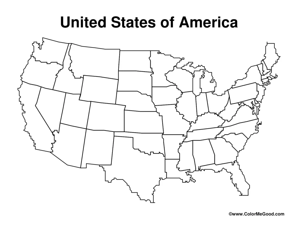 United States of America blank outline map of the 48 contiguous states with state borders and no names, for map labelling