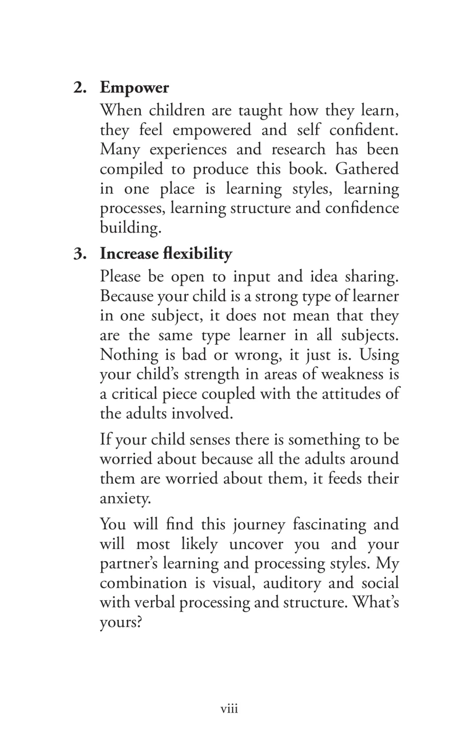 Introduction continued: Empower and Increase flexibility sections discuss confidence and learning differences