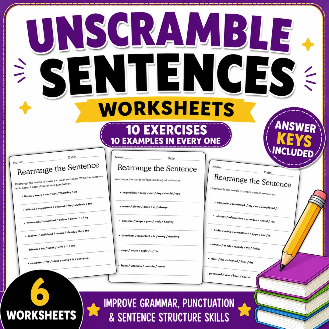 unscramble sentences worksheet grade 6 with answers – cover