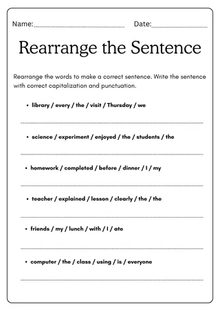 unscramble sentences worksheet grade 6 with answers – sample page 2