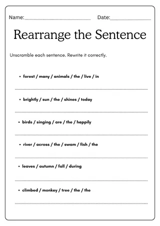 unscramble sentences worksheet grade 6 with answers – sample page 3