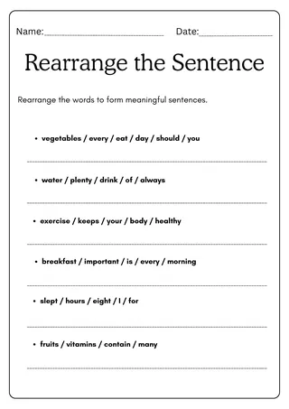 unscramble sentences worksheet grade 6 with answers – sample page 4