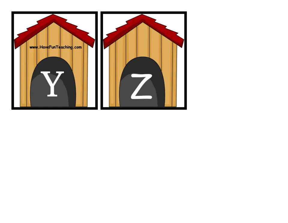 Final two doghouse cards with capital Y and Z, completing the uppercase set used for upper- and lowercase letter matching