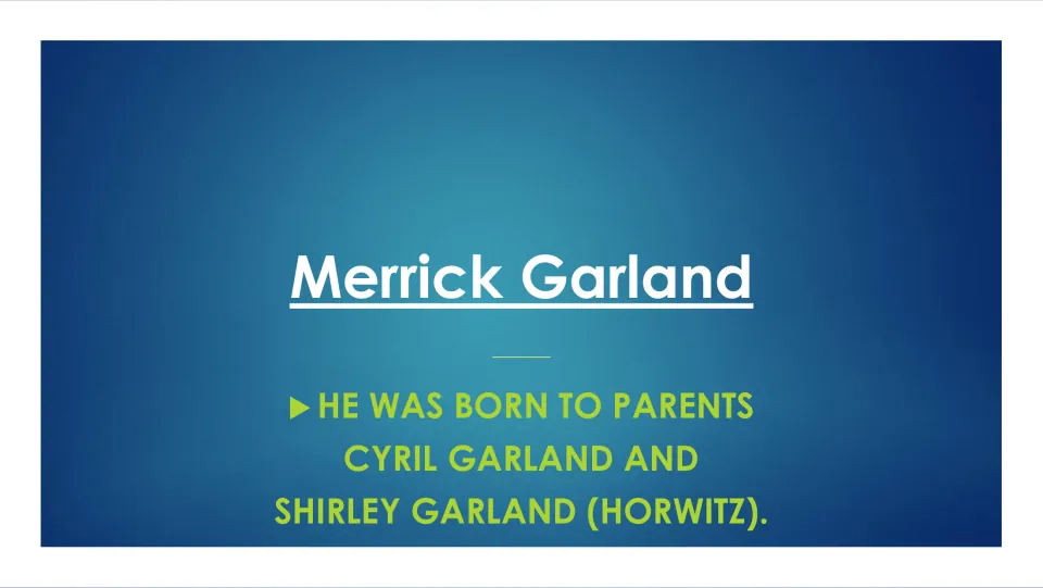 Family background slide naming Merrick Garland’s parents as Cyril Garland and Shirley Garland (Horwitz)