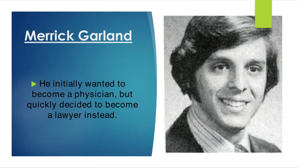 Career choice slide explaining that Garland initially wanted to become a physician before choosing law