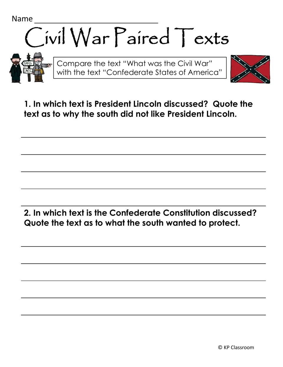 Civil War paired texts: students compare two passages and quote evidence about Lincoln and the Confederate Constitution