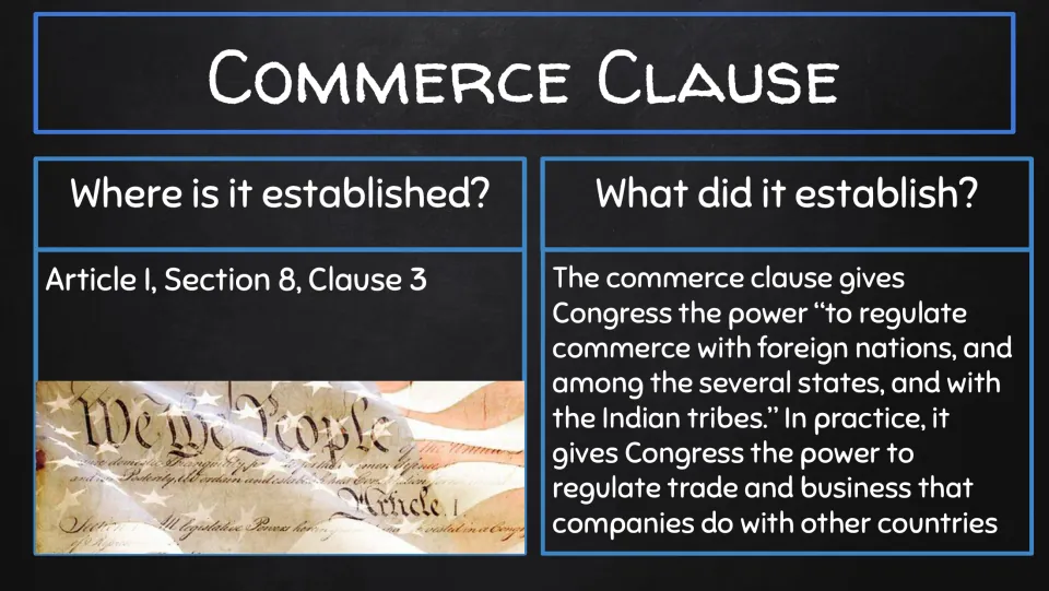 Commerce Clause slide identifying Article I, Section 8, Clause 3 and Congress's power to regulate commerce