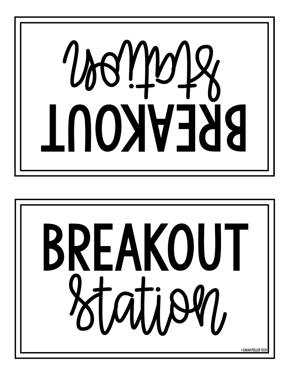 Breakout Station fold-over table card marking the computers where groups try to break out at the end of the activity