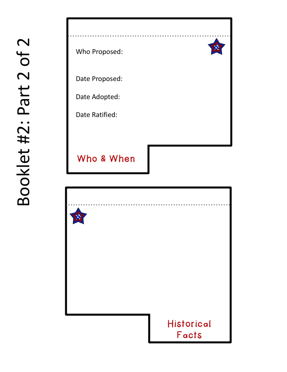 Facts booklet, part 2 of 2: prompts for who proposed the amendment, three dates, and historical facts