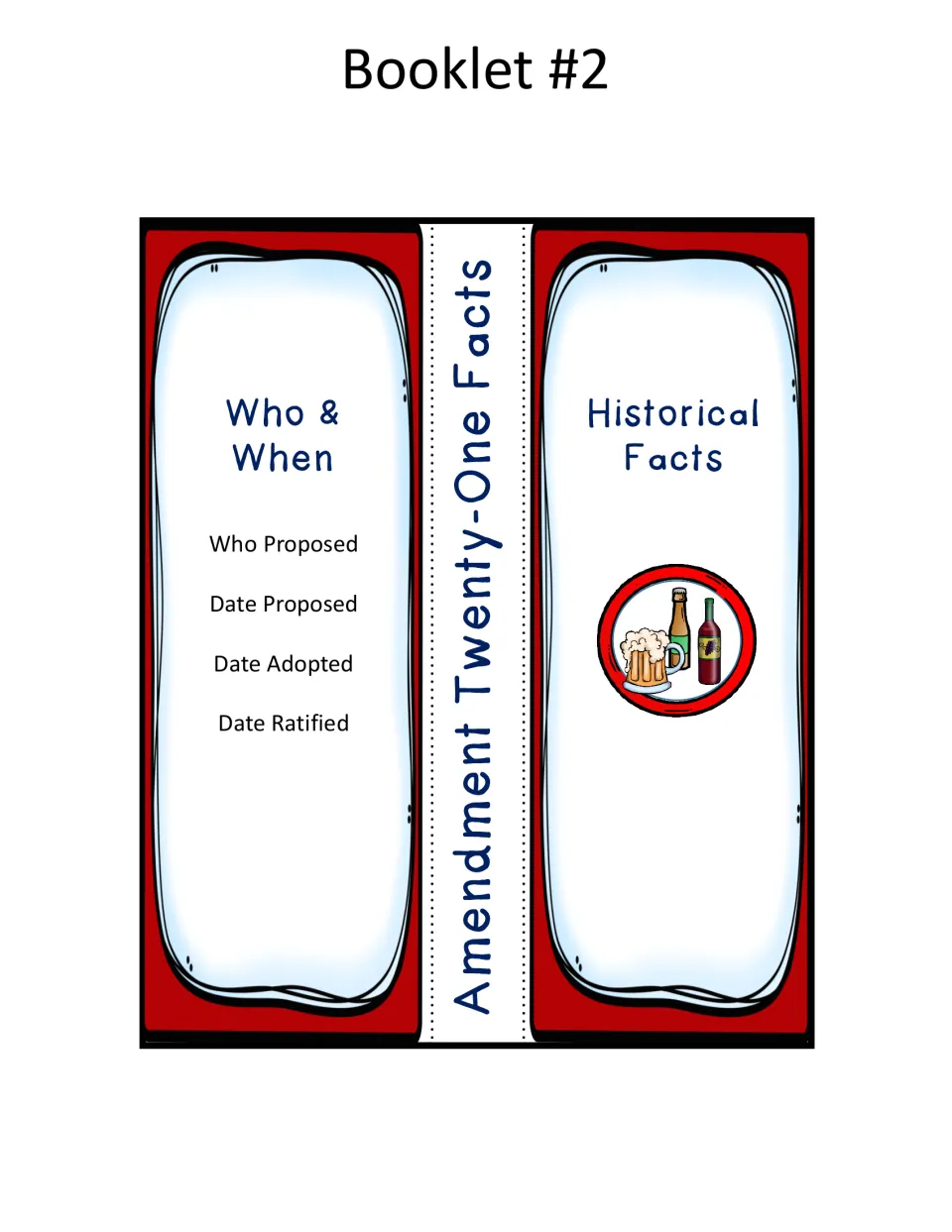 Booklet 2 facts foldable: 'Who & When' (who proposed, dates proposed, adopted, ratified) and 'Historical Facts'