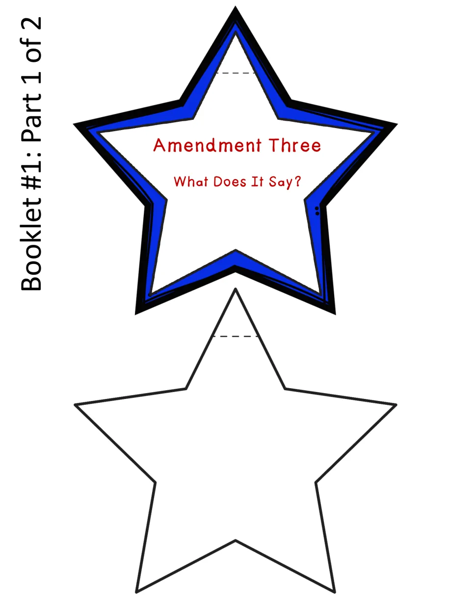 Amendment Three What Does It Say? star cut-out pieces: cover and a blank page for writing or summarizing the amendment