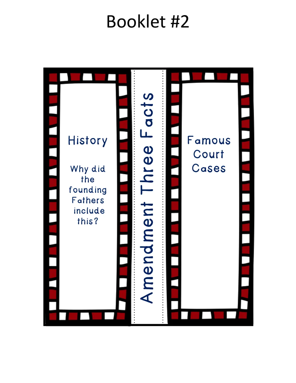 Amendment Three Facts flap book: students explain why the founding fathers included it and note famous court cases