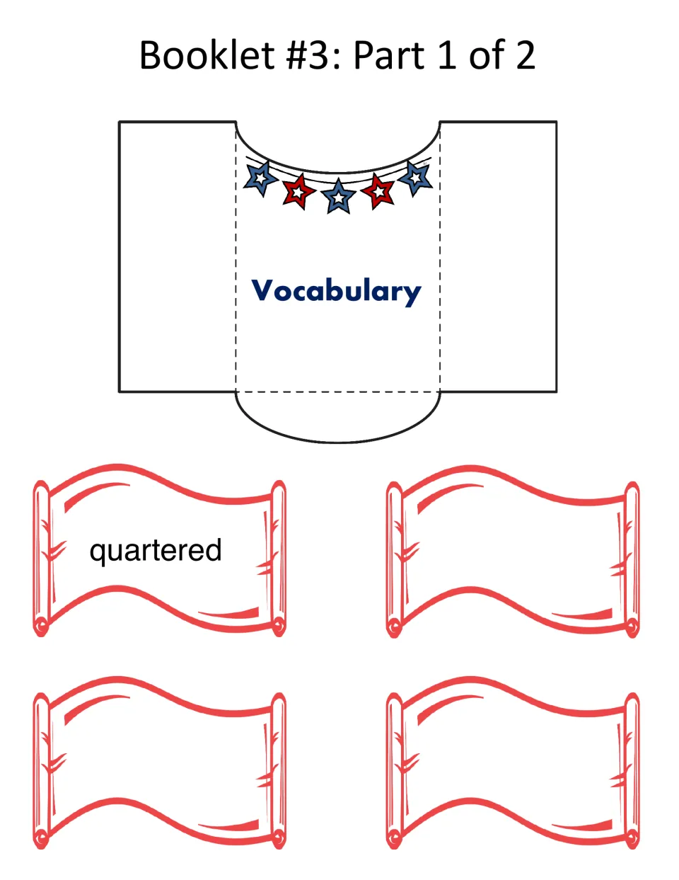 Vocabulary pocket to fold and glue, with scroll cards including quartered; students write each definition on the back
