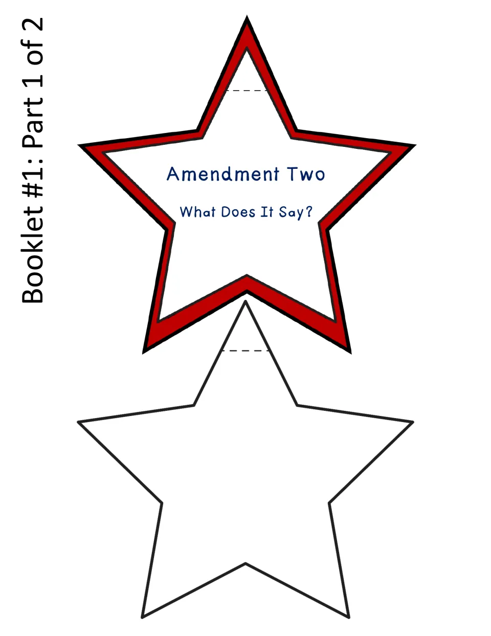 Amendment Two What Does It Say? star cut-out piece: a titled front star and a blank star for summarizing the text