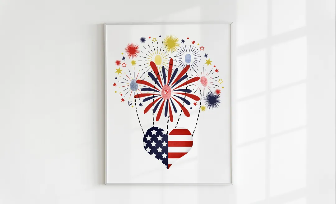 US Fireworks Fingerprint Art, Independence Day Craft, 4th of July Poster, DIY Thumbprint Activity, Homeschool Printables, Memorial Day Fingerpainting – cover