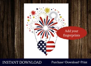 US Fireworks Fingerprint Art, Independence Day Craft, 4th of July Poster, DIY Thumbprint Activity, Homeschool Printables, Memorial Day Fingerpainting – preview 1