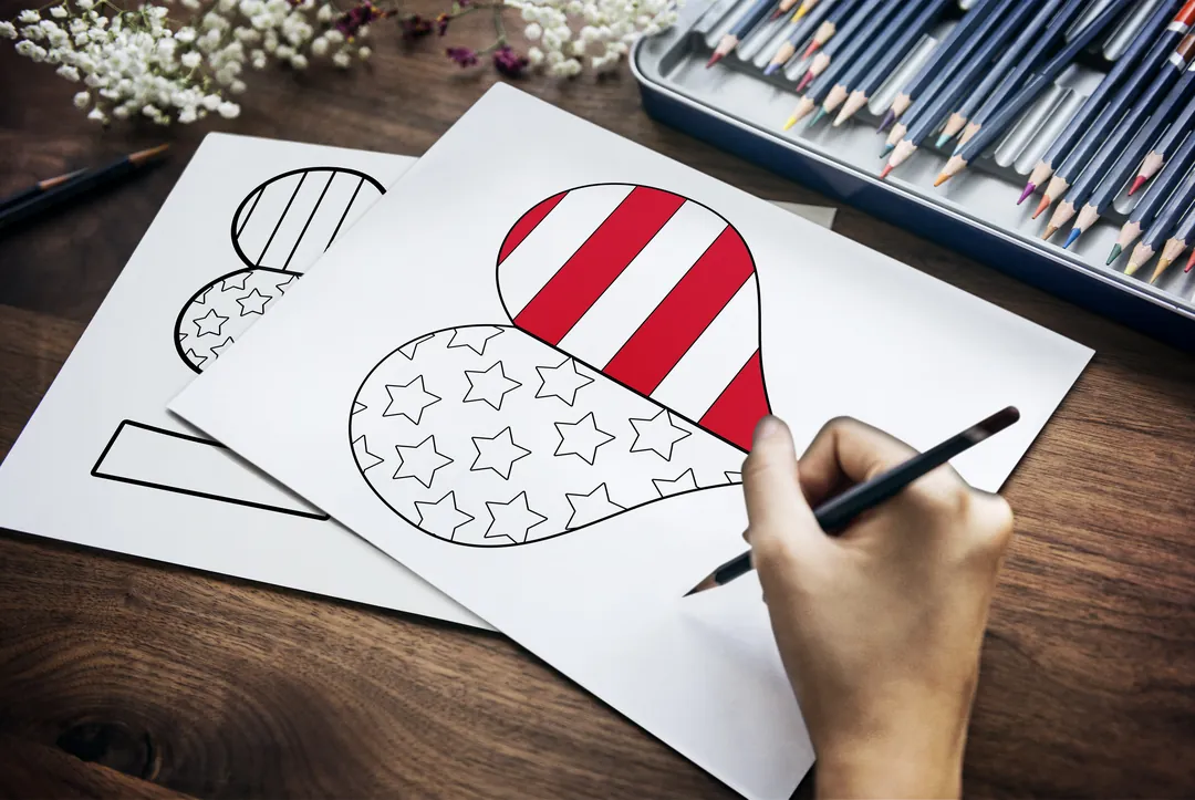 US Flag Heart Coloring Page, DIY Memorial Day Poster, Flag Day Activity, 4th of July Crafts for Kids, Independence Day Printable, Veterans Day, Instant Download – cover