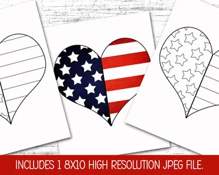 US Flag Heart Coloring Page, DIY Memorial Day Poster, Flag Day Activity, 4th of July Crafts for Kids, Independence Day Printable, Veterans Day, Instant Download – preview 3