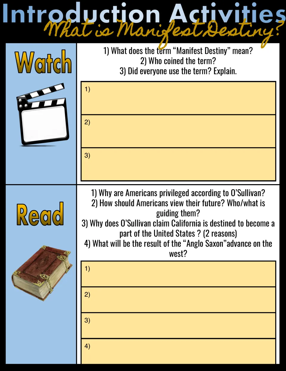 What is Manifest Destiny? Students watch a video and read O'Sullivan's primary source, then answer 7 questions