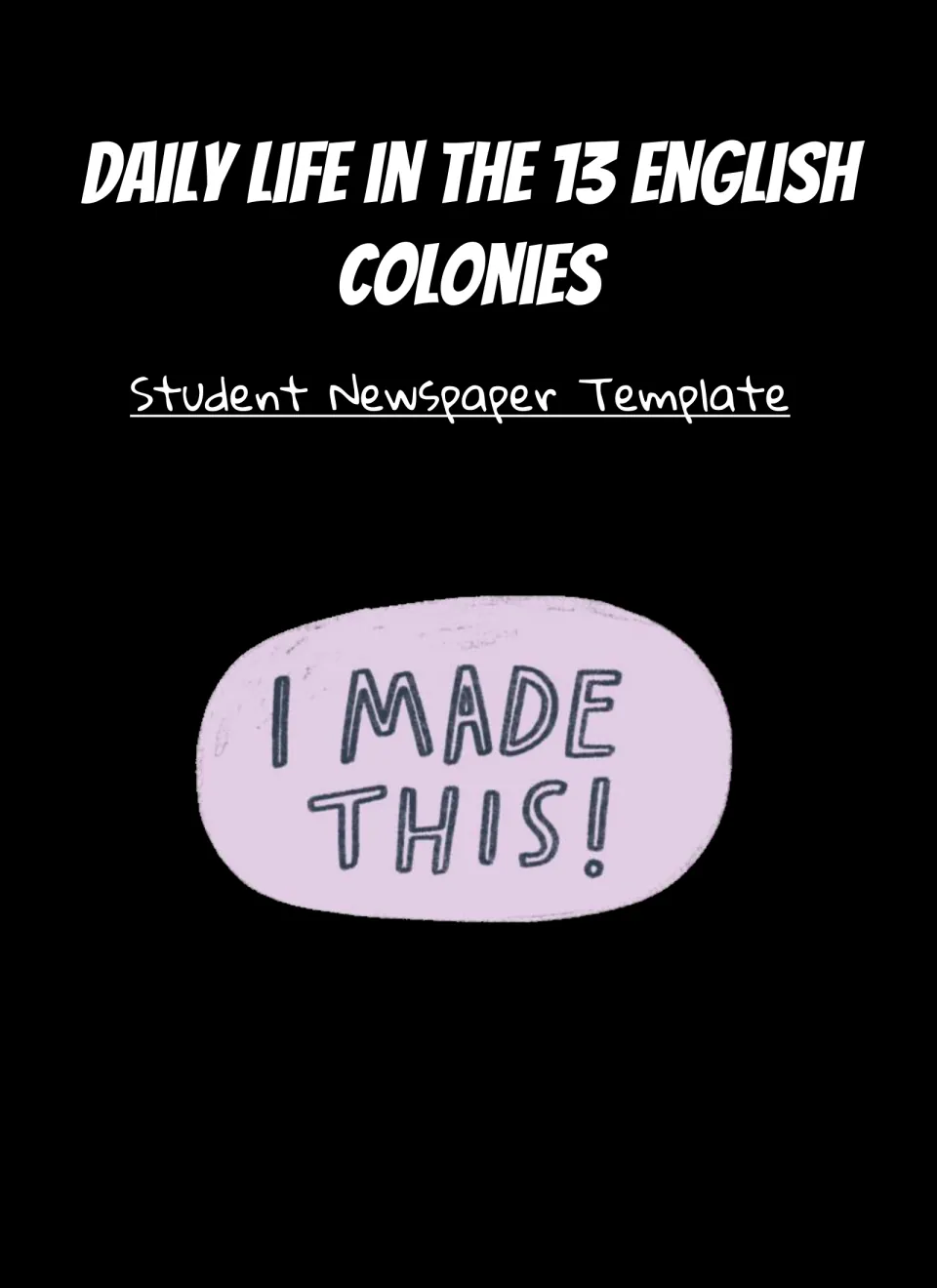 Student Newspaper Template title slide for Daily Life in the 13 English Colonies, marking where the blank pages begin