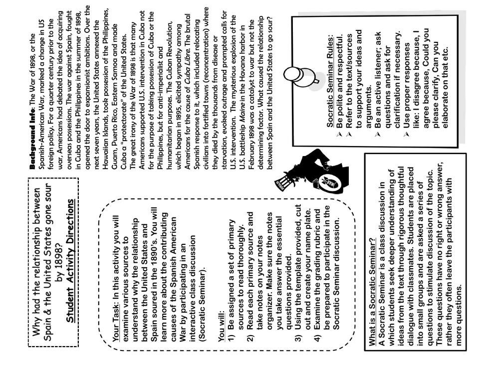 Student seminar directions explain source preparation, war background, discussion rules, and seminar format