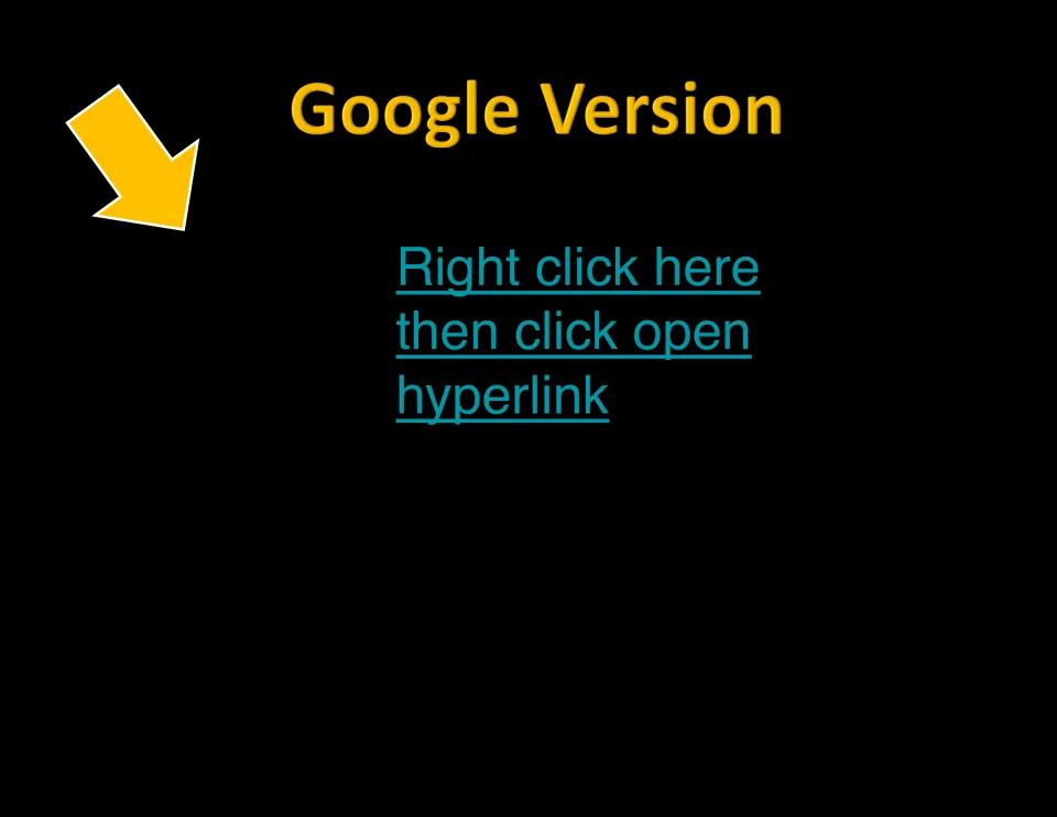 Google version access page for the vocabulary activities, instructing users to right-click and open the hyperlink