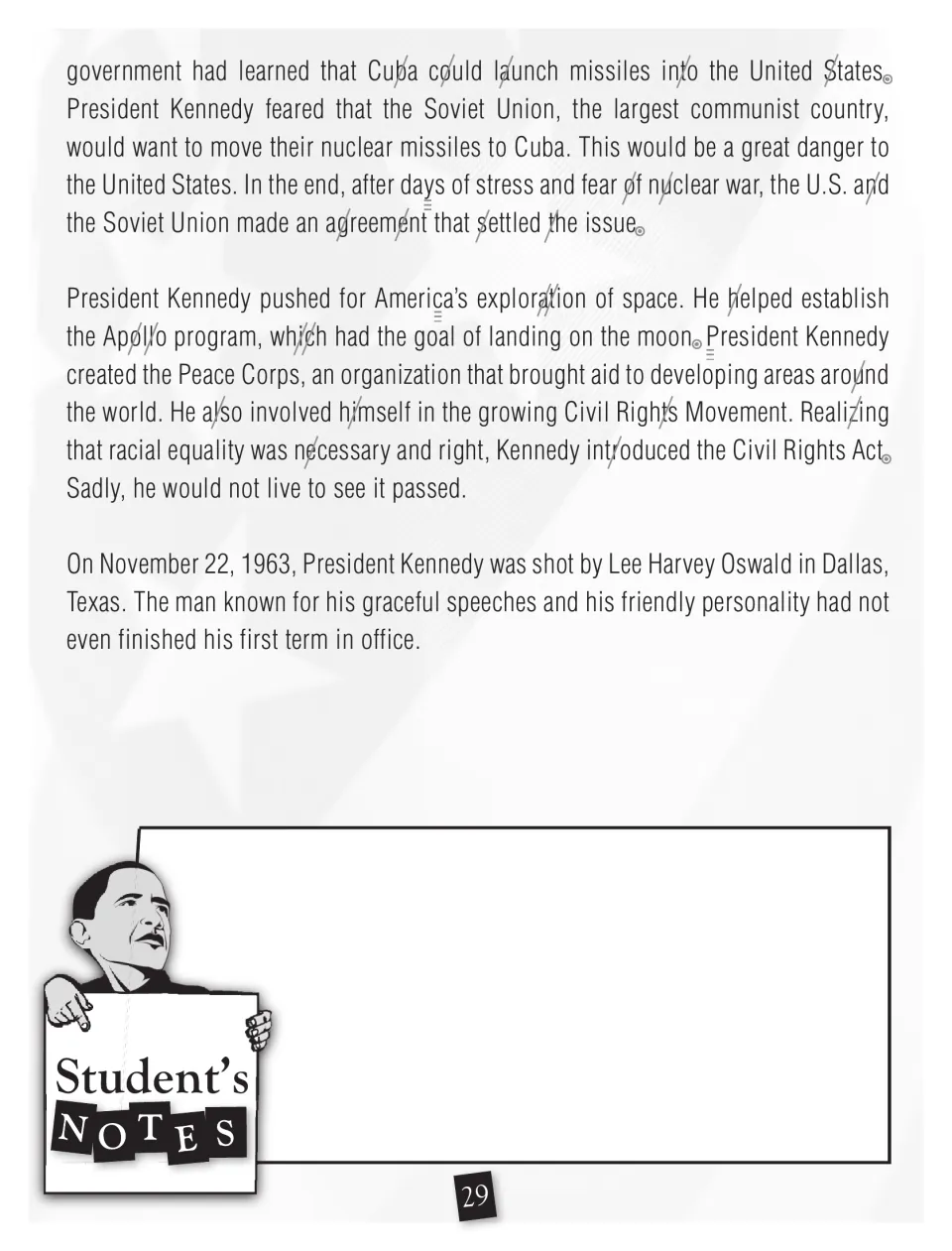 Kennedy biography, part 2: the missile crisis, space program, civil rights, and death, with coded marks