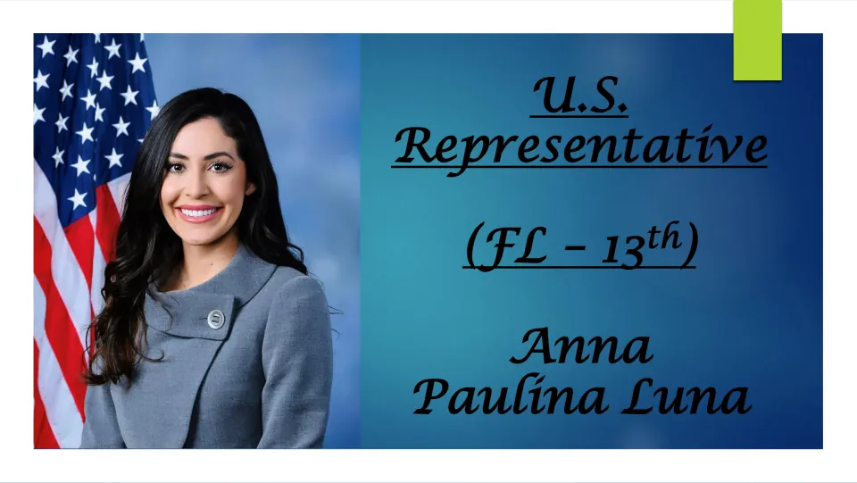 Biography presentation cover identifying Anna Paulina Luna as U.S. Representative for Florida’s 13th district